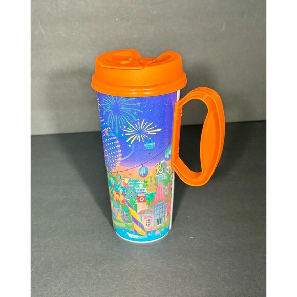 Walt Disney World Refillable Mug Orange Lid Handle Mickey Minnie Resort Souvenir - Picture 3 of 4